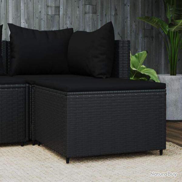 Repose-pied de jardin avec coussin noir r�sine tress�e