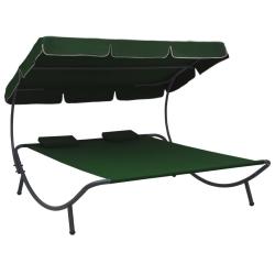 Lit de repos d'ext&eacute;rieur avec auvent et oreillers Vert