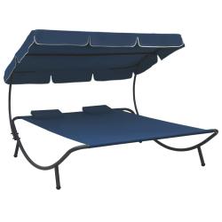 Lit de repos d'ext&eacute;rieur avec auvent et oreillers bleu