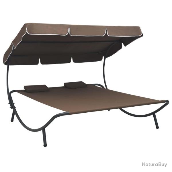 Lit de repos d'ext�rieur avec auvent et oreillers Marron alsavelo