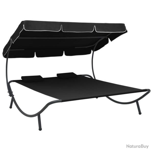 Lit de repos d'ext�rieur avec auvent et oreillers Noir