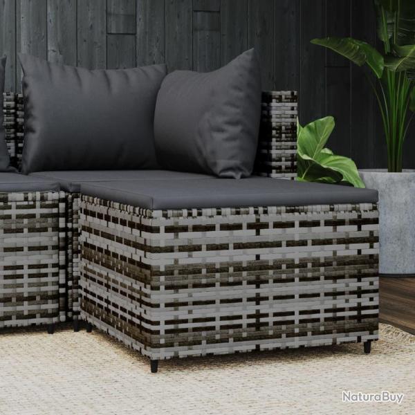 Repose-pied de jardin avec coussin Gris R�sine tress�e
