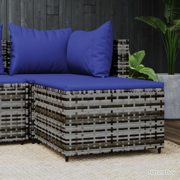 Repose-pied de jardin avec coussin Gris R�sine tress�e