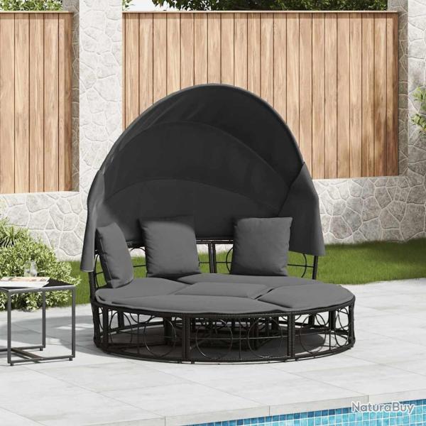 Lit de repos d'ext�rieur avec auvent et coussins r�sine tress�e