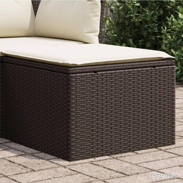 Tabouret de jardin avec coussin brun 55x55x37 cm r�sine tress�e