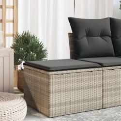Tabouret de jardin coussin gris clair 55x55x37cm r&eacute;sine tress&eacute;e