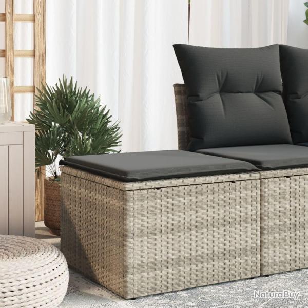 Tabouret de jardin coussin gris clair 55x55x37cm r�sine tress�e