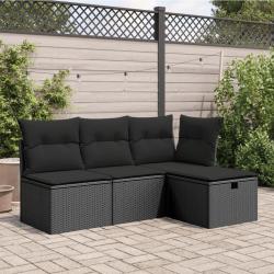 Tabouret de jardin avec coussin noir 55x55x37 cm r&eacute;sine tress&eacute;e