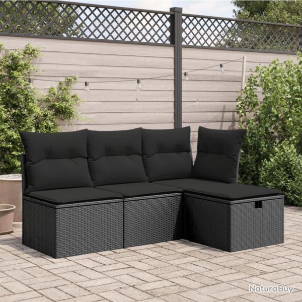 Tabouret de jardin avec coussin noir 55x55x37 cm r�sine tress�e