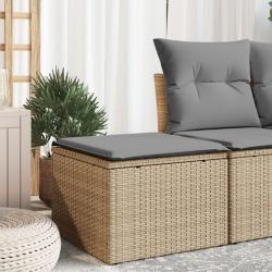 Tabouret de jardin avec coussin beige 55x55x37cm r&eacute;sine tress&eacute;e