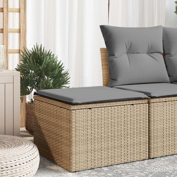 Tabouret de jardin avec coussin beige 55x55x37cm r�sine tress�e