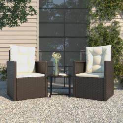 Mobilier d'ext&eacute;rieur 3 pcs avec coussins R&eacute;sine tress&eacute;e Noir
