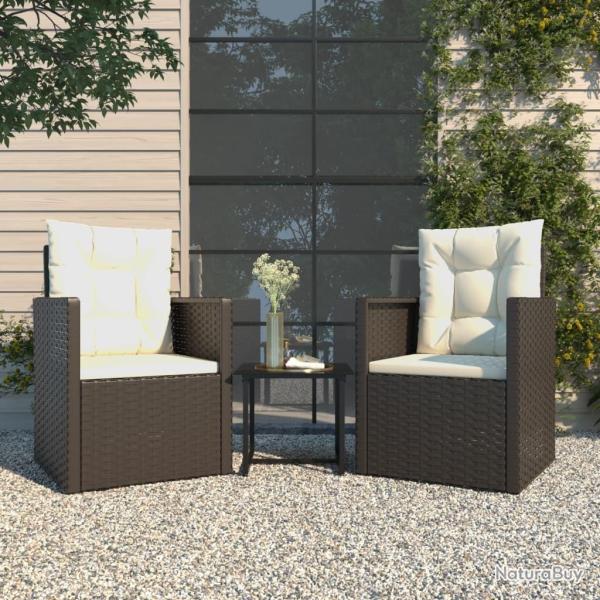 Mobilier d'ext�rieur 3 pcs avec coussins R�sine tress�e Noir