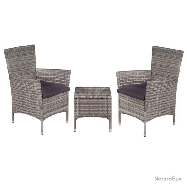 Mobilier de bistro 3 pcs R�sine tress�e Gris