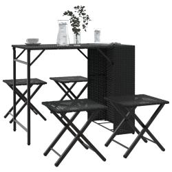 Ensemble &agrave; manger de jardin 5 pcs pliable noir r&eacute;sine tress&eacute;e