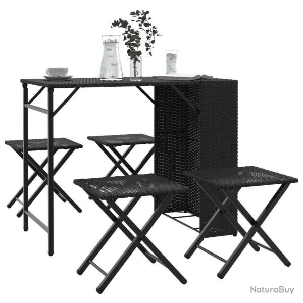Ensemble � manger de jardin 5 pcs pliable noir r�sine tress�e alsavelo