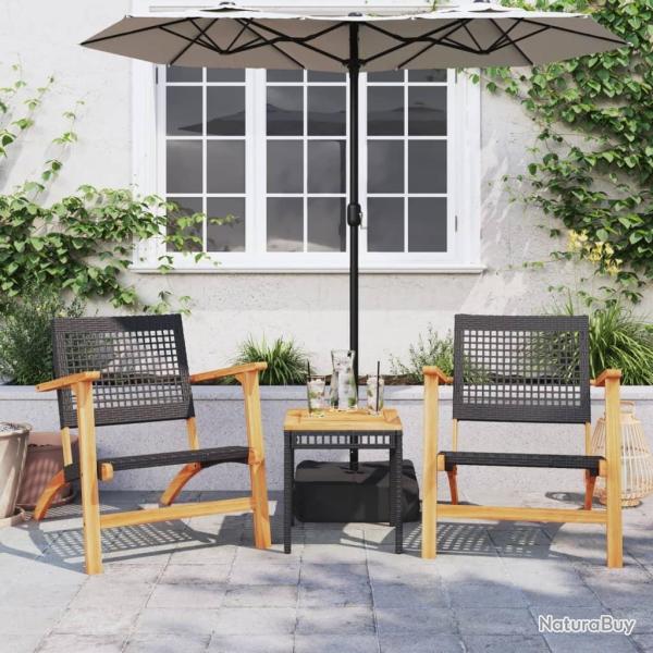 bistro 3 pcs noir r�sine tress�e et bois d'acacia