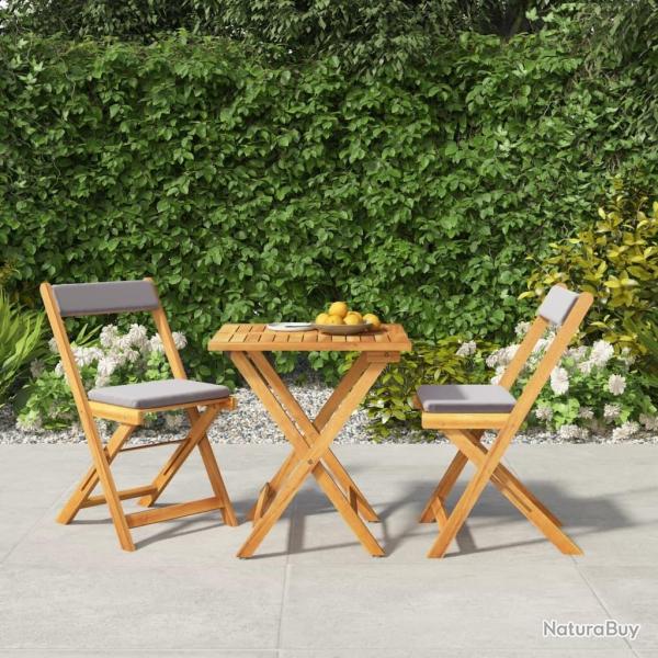 bistro pliable 3 pcs avec coussins Acacia solide alsavelo