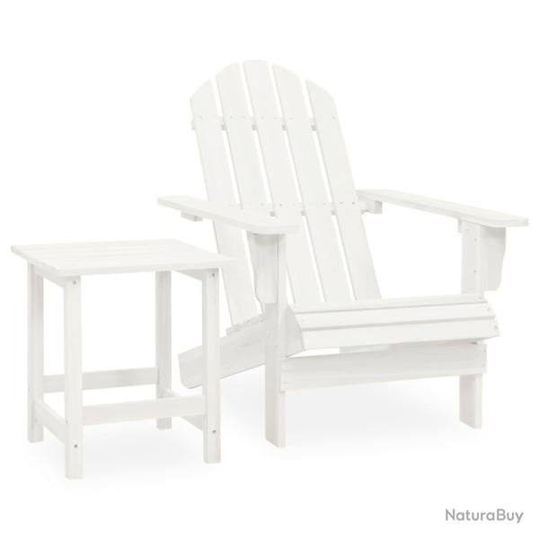 Chaise de jardin Adirondack avec table Bois de sapin Blanc