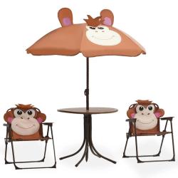 bistro avec parasol pour enfants 3 pcs Marron alsavelo