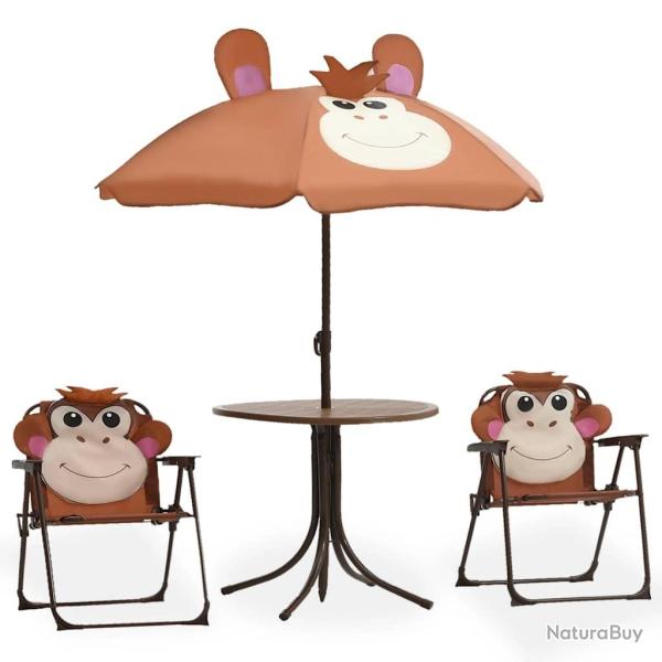 bistro avec parasol pour enfants 3 pcs Marron alsavelo