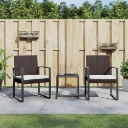Ensemble &agrave; manger de jardin avec coussins 3 pcs marron rotin PP
