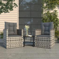 Mobilier d'ext&eacute;rieur 3 pcs avec coussins R&eacute;sine tress&eacute;e Gris