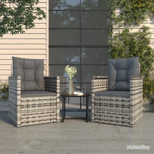 Mobilier d'ext�rieur 3 pcs avec coussins R�sine tress�e Gris