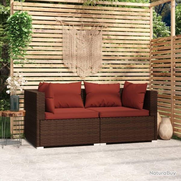 Canap� 2 places avec coussins Marron R�sine tress�e