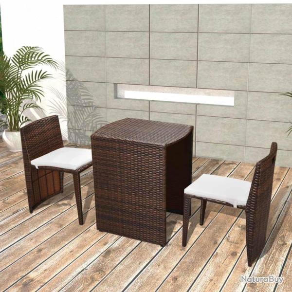 bistro 3 pcs avec coussins Rsine tresse Marron alsavelo