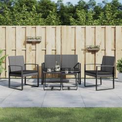 Ensemble &agrave; manger de jardin coussins 5 pcs gris fonc&eacute; rotin PP