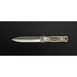 Joker Zebra CC43 - Couteau Fixe Double Tranchant MOVA - Manche Corne de Cerf - &Eacute;tui Cuir