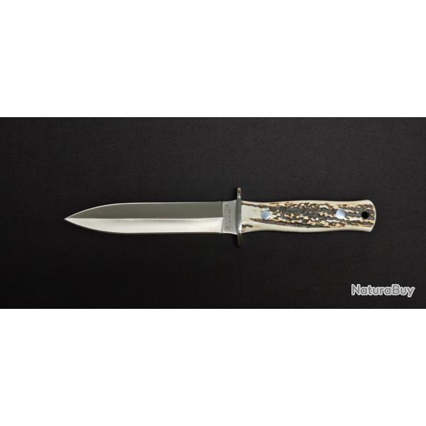 Joker Zebra CC43 - Couteau Fixe Double Tranchant MOVA - Manche Corne de Cerf - �tui Cuir