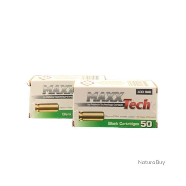 2X Bo�tes de 50 munitions Maxxtech - 9mm PAK - Balle a blanc