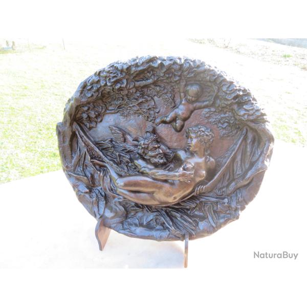 Ancien grand haut relief en r�gule patin� repr�sentant une "Bacchanale" - FRANCE (XIX�)