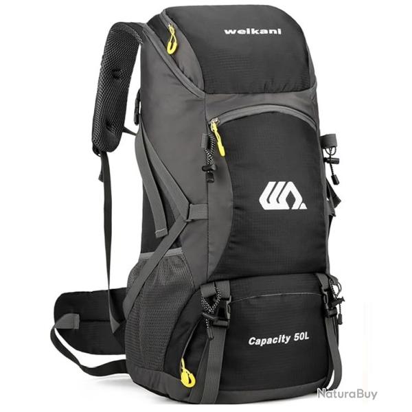 Sac  Dos Randonne 50L tanche Housse de Pluie Impermable Trekking Chasse Alpinisme Noir