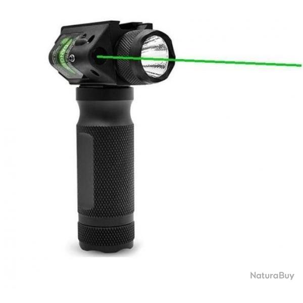 Poign�e Tactique Lampe 1000 lumens Laser vert pour rail picatinny en m�tal