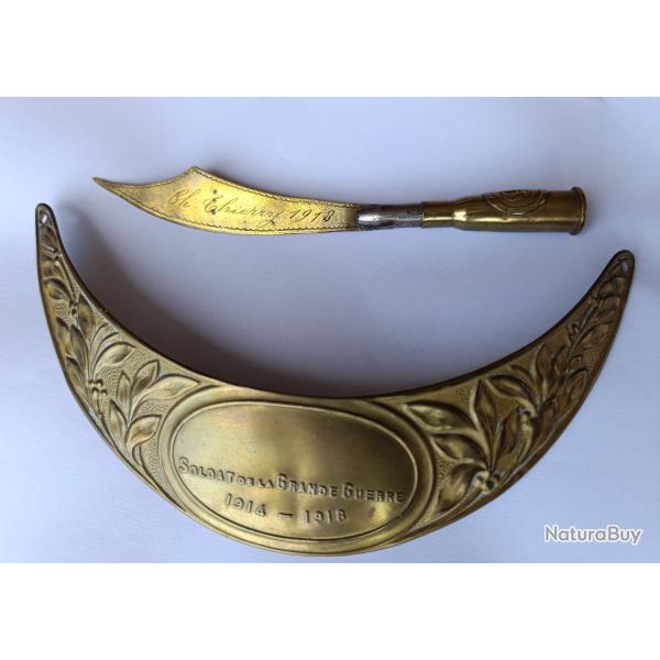 Lot avec 1 plaque et 1 coupe papier 14 18 ww 1 sans les portes serviettes.