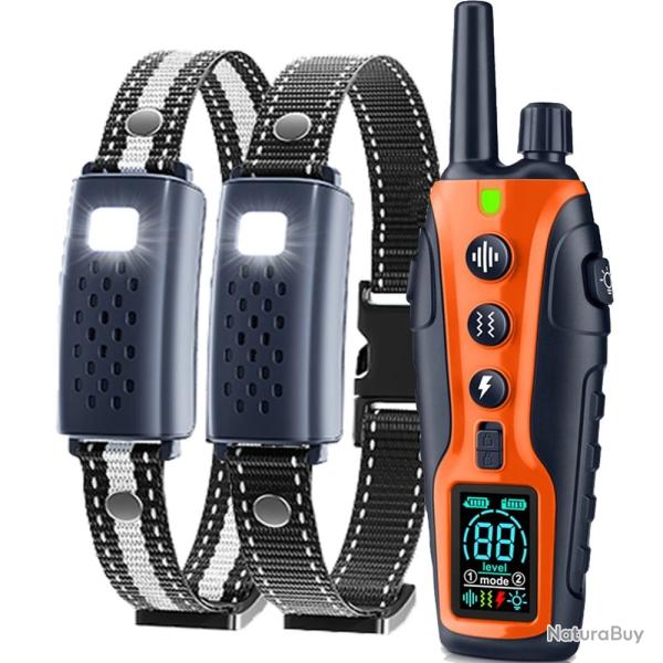 2 X Colliers de Dressage Electrique pour Chien avec choc Vibrant T�l�commande Etanche 1000M Orange