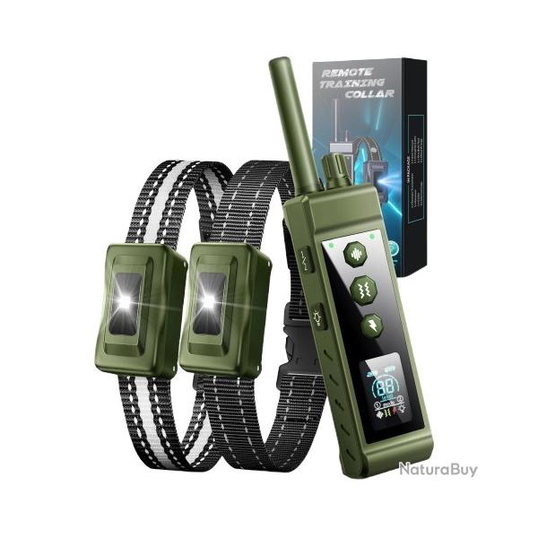 2 X Colliers de Dressage Electrique pour Chien avec choc Vibrant T�l�commande Etanche 1000M Vert
