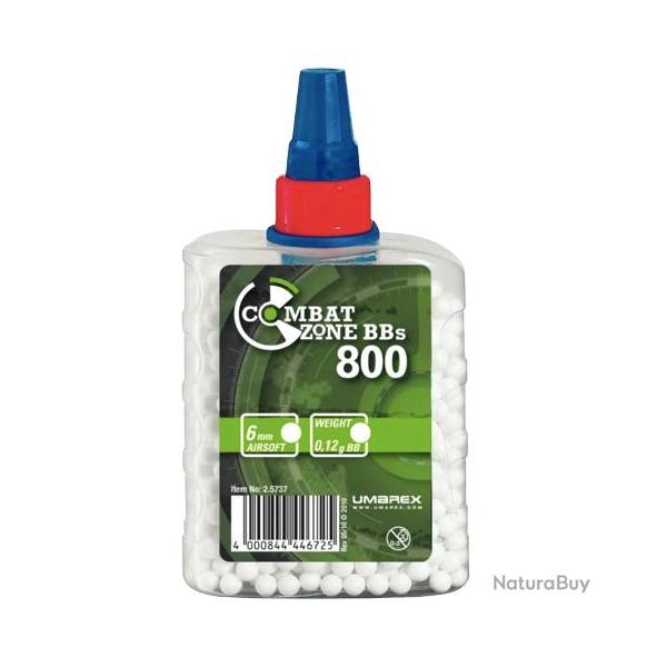 BILLES BBS 6MM COMBAT "ZONE BLANCHE" 0.12G BOUTEILLE X800