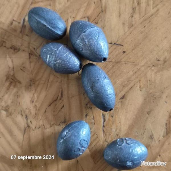 Lot de 6 plombs olives de poids diffrents .30 et 45 grammes