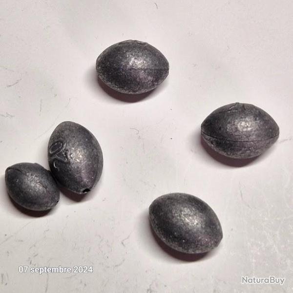 Lot de 5 plombs olives de poids diffrents .10 et 20 grammes