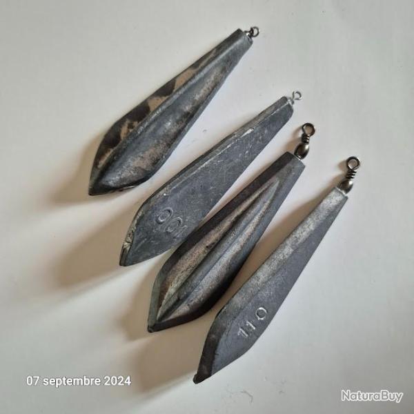 4 Plombs carpe trilobes pour la pche, 100 et 110 gr. carnassiers