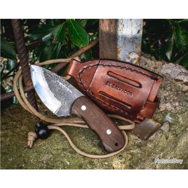 Couteau de Cou Condor Beetle Lame Acier 1095 Manche Noyer Etui Cuir Salvador CTK81027HC