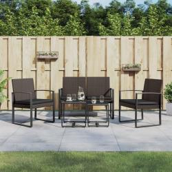 Ensemble &agrave; manger de jardin 5 pcs et coussins marron rotin PP