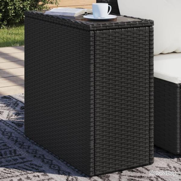 Table d'appoint de jardin avec dessus en verre noir rotin