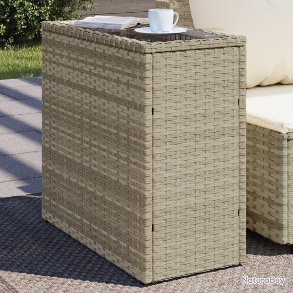Table d'appoint de jardin avec dessus en verre gris clair rotin