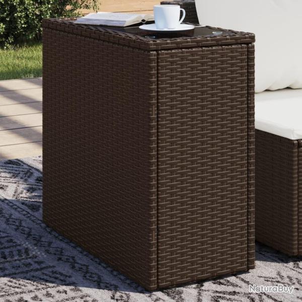 Table d'appoint de jardin avec dessus en verre marron rotin