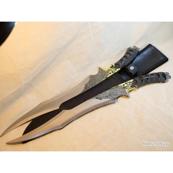 �tui avec deux couteaux qui se d�doublent � lames brillantes - art martial  - ref EBR24FAD001